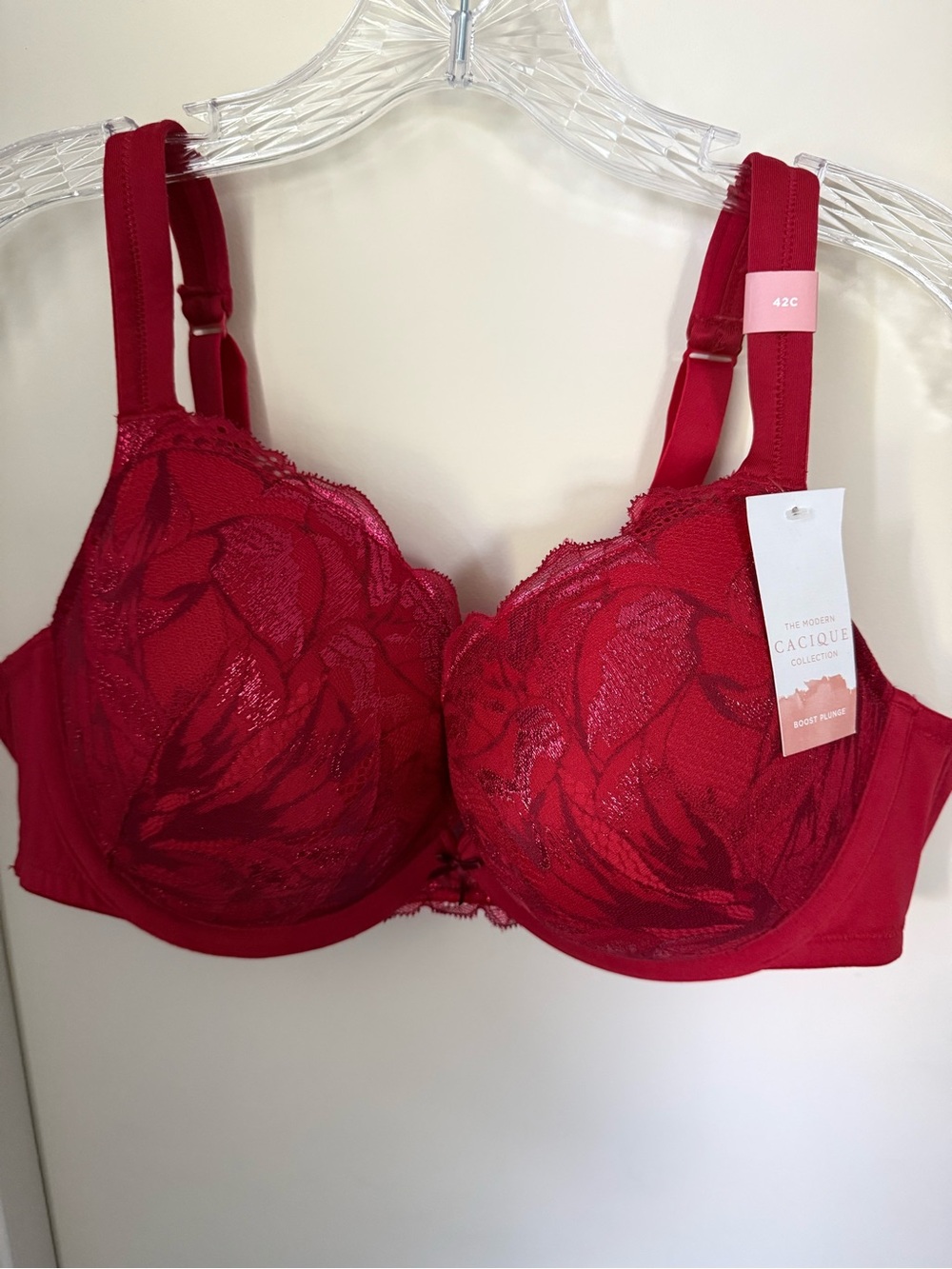 Cacique Scarlet Red Lace Boost Plunge Bra